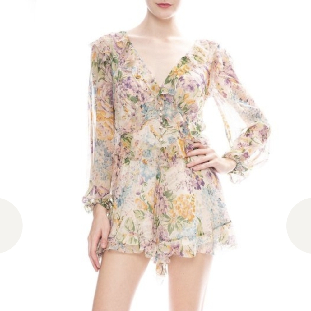 Zimmerman Playsuit Ninty Six‎ Cream Floral Silk Ruffle - Picture 15 of 16